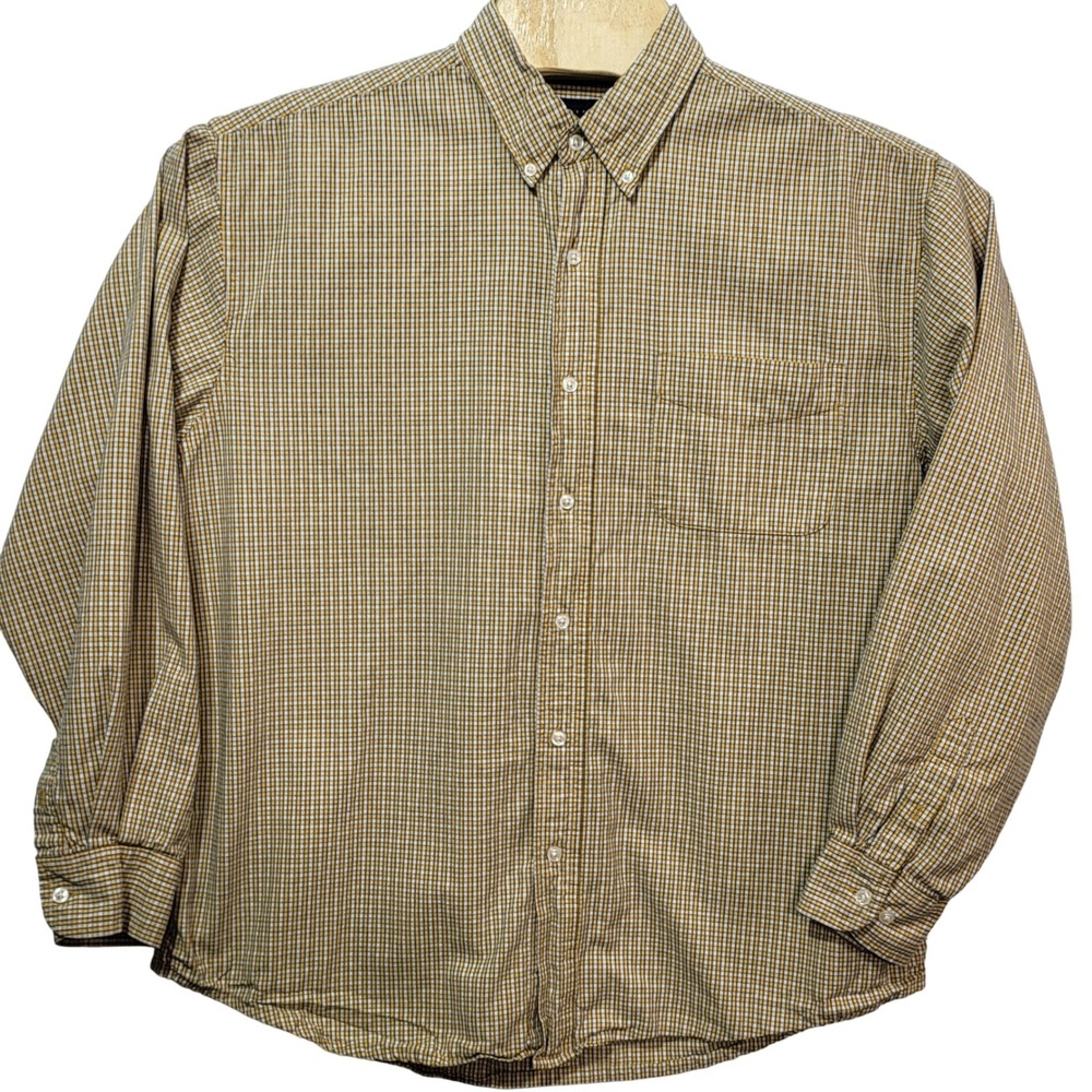 Baileys Point Mens Large Yellow White Micro Check Cotton Button Down Shirt L‎